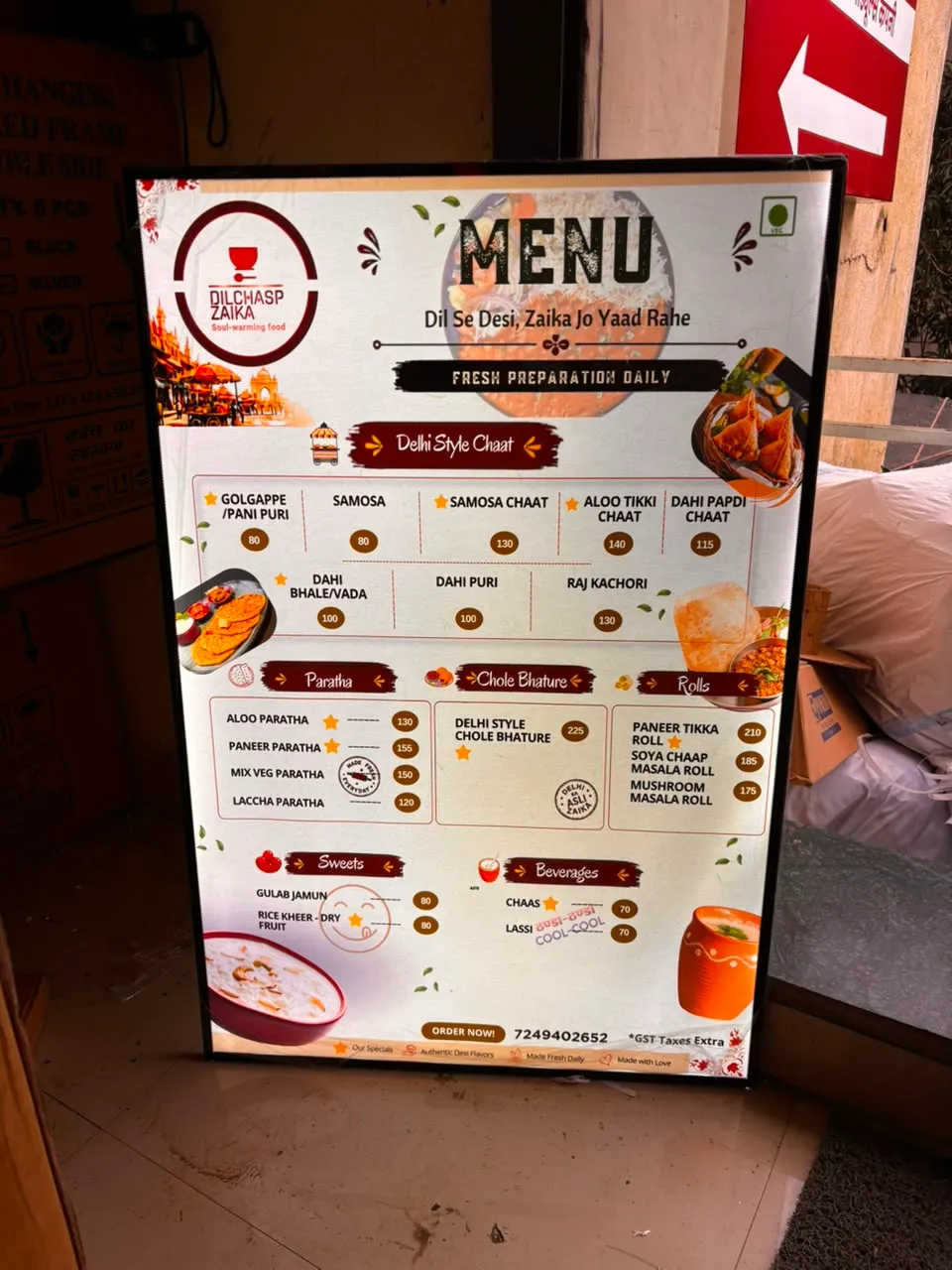 Chaat House Menu Display, a signage project in Pune