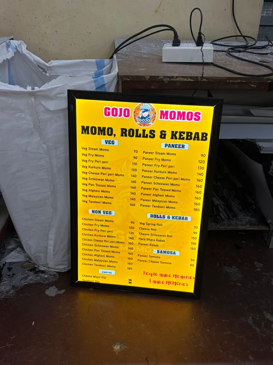 Gojo Momos Menu Board, a signage project in Pune